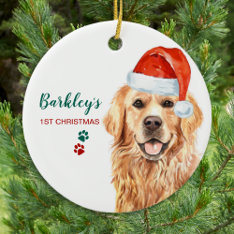Cute Dog Christmas Santa Dog Pet Golden Retriever Ceramic Ornament at Zazzle