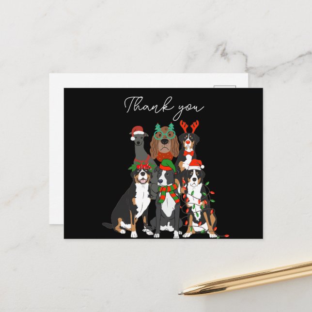 Cute dog Christmas thank you Holiday Postcard (Front/Back In Situ)