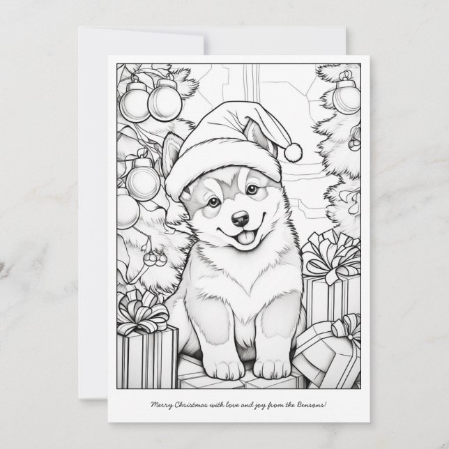 Cute Dog Christmas Tree Art Coloring Holiday Card (Front)