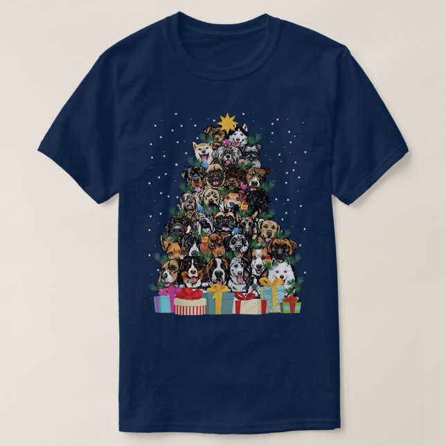 Cute Dog Christmas Tree Fairy Lights Xmas Pet Pupp T-Shirt (Design Front)