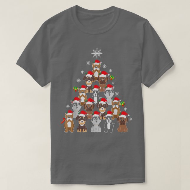 Cute Dog Christmas Tree Lights Puppy Owner Pet Lov T-Shirt (Design Front)