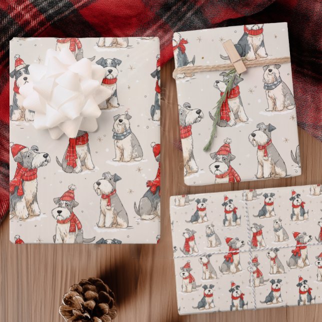 Cute Dog Christmas Wrapping Paper Sheets (Cute Christmas Schnauzer Gift Wrap for Pet Lovers)