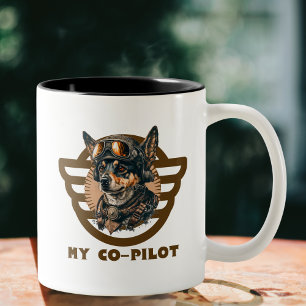 Cute Dog Co-pilot, Cool Pet Animal, Aviation Two-Tone Coffee Mug