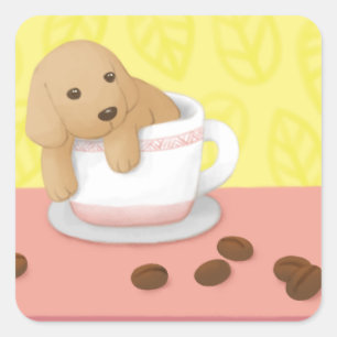 Cute Dog & Coffee Beans Illustration Art Square Sticker