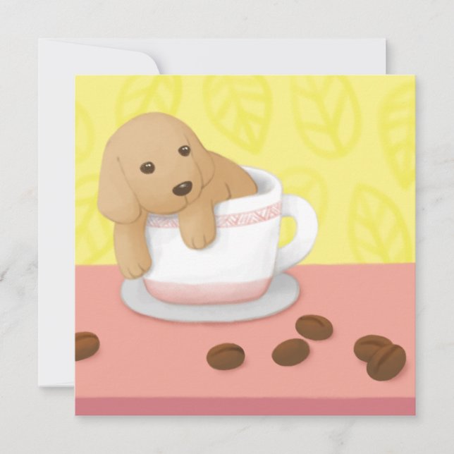 Cute Dog & Coffee Beans Illustration Art Thank You Card (Front)