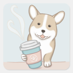Cute Dog & Coffee Illustration Art Square Sticker
