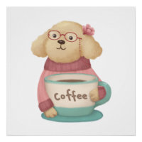 Cute Dog & Coffee Illustration