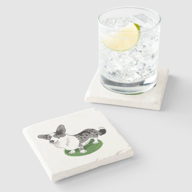 Cute dog, Corgi Cardigan. Stone Coaster (Side)