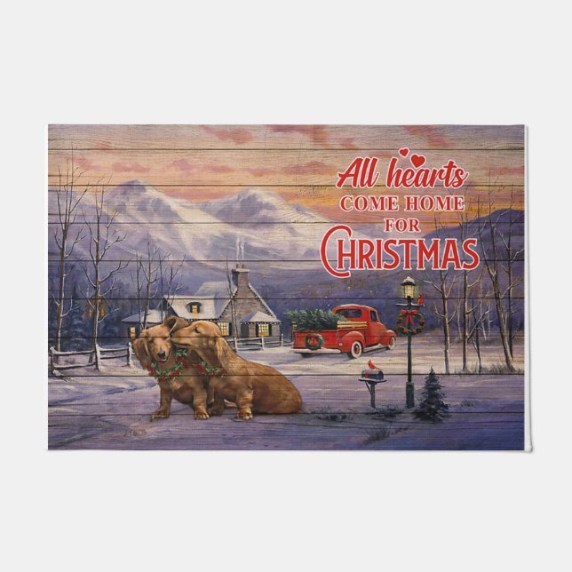 Cute Dog Couples Mat, Christmas Decoration Doormat (Front)
