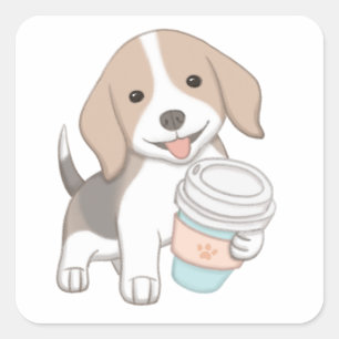 Cute Dog & Cup Illustration Square Sticker