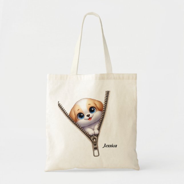 Cute Dog Customizable Name  Tote Bag (Front)