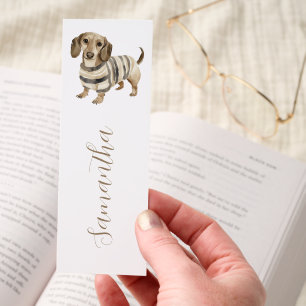 Cute Dog Dachshund Watercolor Personalized Bookmarks