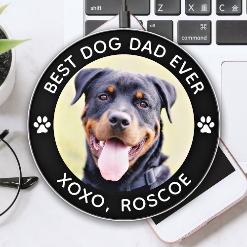 Cute DOG DAD Personalized Paw Prints Pet Photo    Wireless Charger