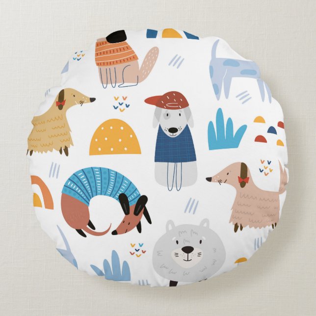 Cute Dog Decoration, Men Women & Kids, Dog Fan Round Pillow (Front)