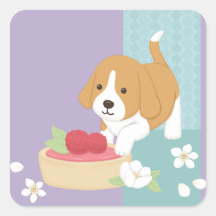 Cute Dog & Dessert Illustration Art Square Sticker