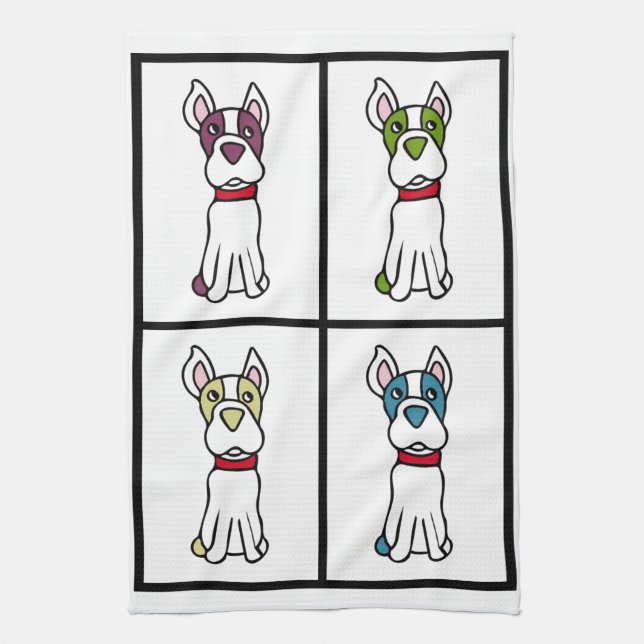 Cute Dog Dishtowel - Boston Terrier Kitchen Towel (Vertical)
