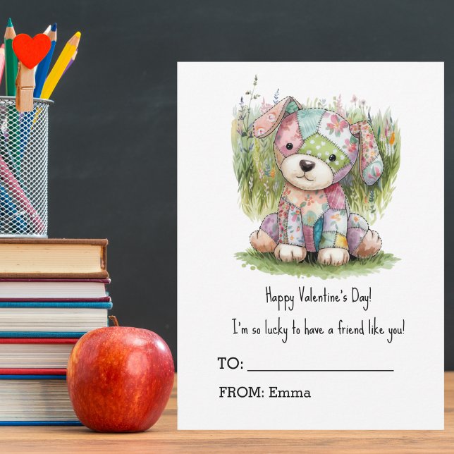 Cute Dog Doll Kids School Valentine's Day Pet Holiday Card (Creator Uploaded)