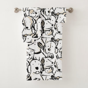 Cute Dog Doodle Pet Sketch - Black and White Puppy Bath Towel Set