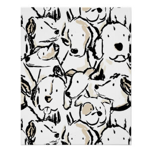 Cute Dog Doodle Pet Sketch - Black and White Puppy Poster