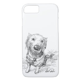 Cute Dog Drawing Black White Scribble Name iPhone 8/7 Case