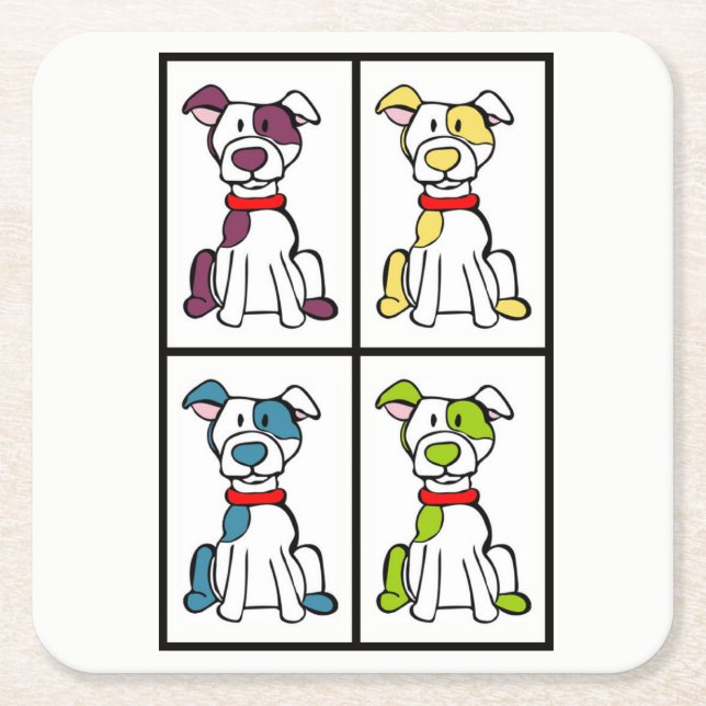 Cute Dog Drawing - Bully Breed Square Paper Coaster (Front)