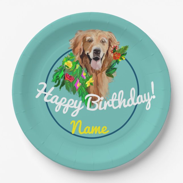 Cute Dog Dreamy Golden Retriever  Paper Plates (Front)