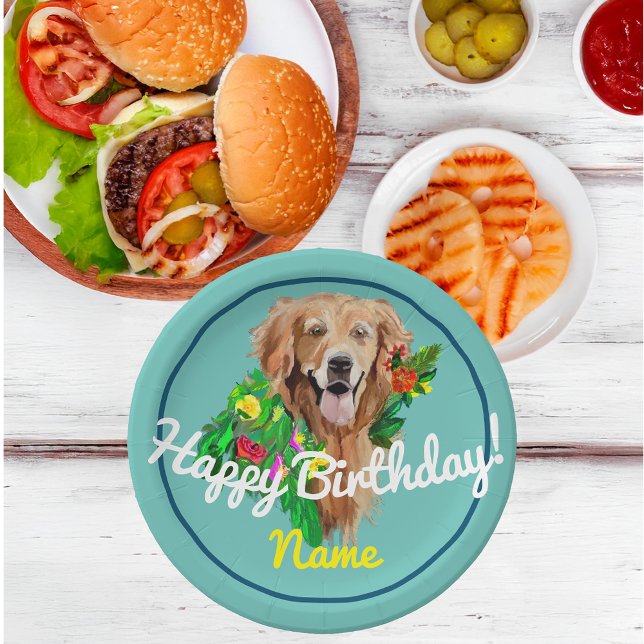 Cute Dog Dreamy Golden Retriever Paper Plates (Cute Dog Dreamy Golden Retriever Paper Plate)