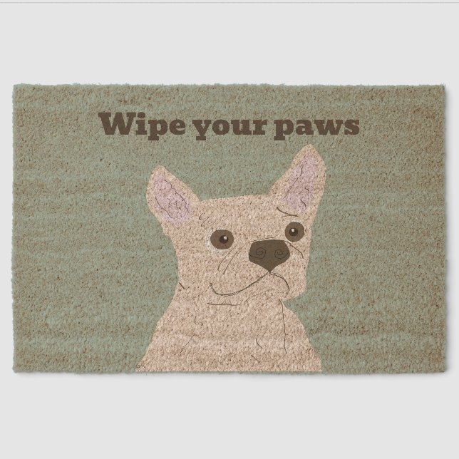 Cute Dog, Dusty Blue Fiber Doormat (Front)