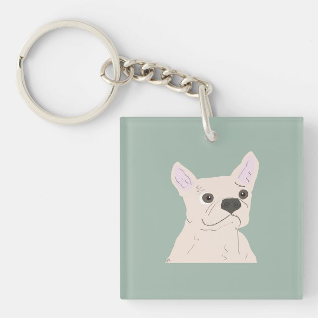 Cute Dog, Dusty Blue Keychain (Front)
