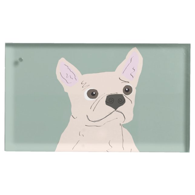 Cute Dog, Dusty Blue Place Card Holder (Front)