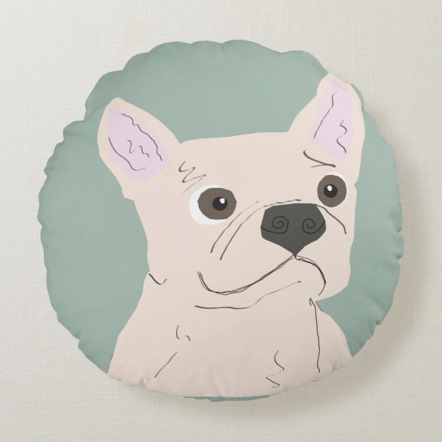 Cute Dog, Dusty Blue Round Pillow (Front)