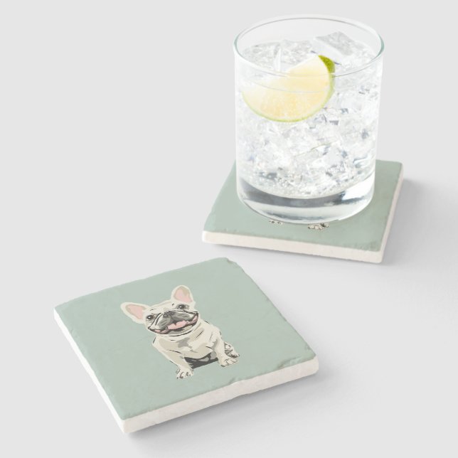 Cute Dog, Dusty Blue Stone Coaster (Side)