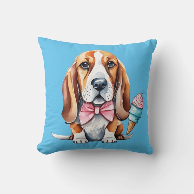 Cute dog eating ice cream  throw pillow (Front)