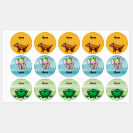 Cute Dog, Elephant, Frog Kids' Labels