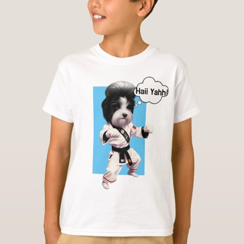 Cute Dog Elvis Impersonator in Karate kimono Funny T_Shirt