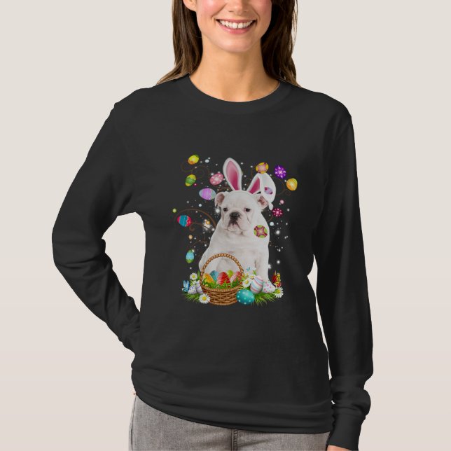 Cute Dog English Bulldog  Easter Day Egg Hunting T-Shirt (Front)