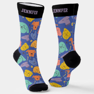 Cute Dog Face Doodle Pattern Retro Puppy Lover Socks