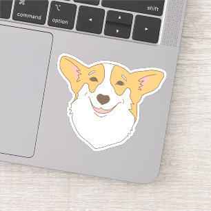 Cute Dog Face Drawing Corgi Smiling Sticker