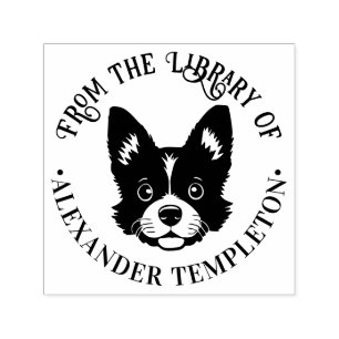 Cute Dog Face “From the Library of” Book Name Self-inking Stamp