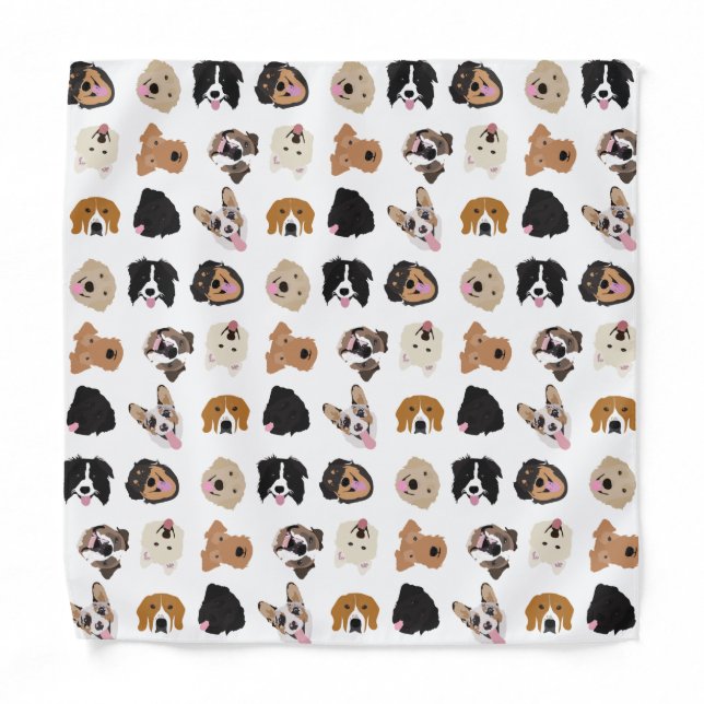 Cute Dog Face Illustration Pattern Bandana (Front)