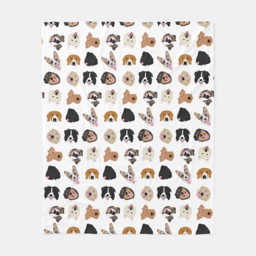 Cute Dog Face Illustration Pattern Fleece Blanket