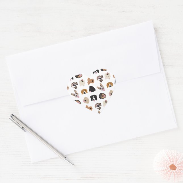 Cute Dog Face Illustration Pattern Heart Sticker (Envelope)