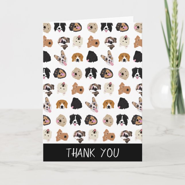 Cute Dog Face Illustration Pattern Letterpress Thank You Card (Front)