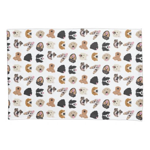 Cute Dog Face Illustration Pattern Pillow Case