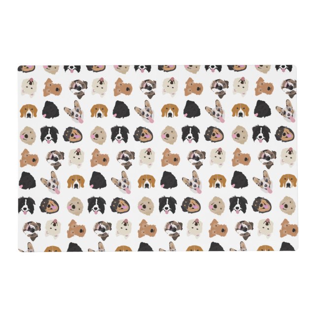 Cute Dog Face Illustration Pattern Placemat (Front)