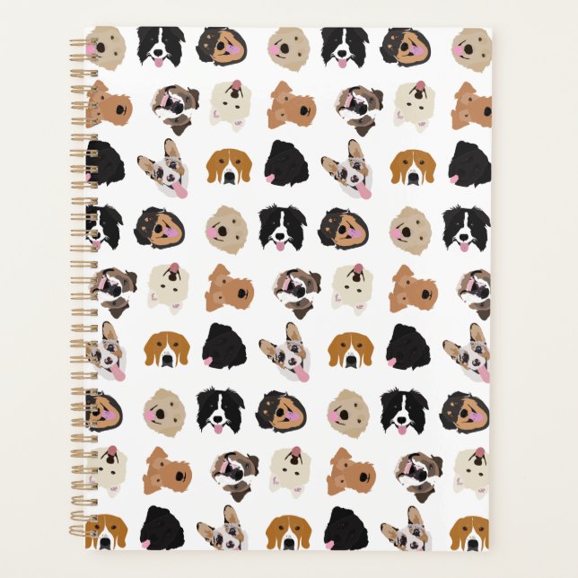 Cute Dog Face Illustration Pattern Planner (Front)