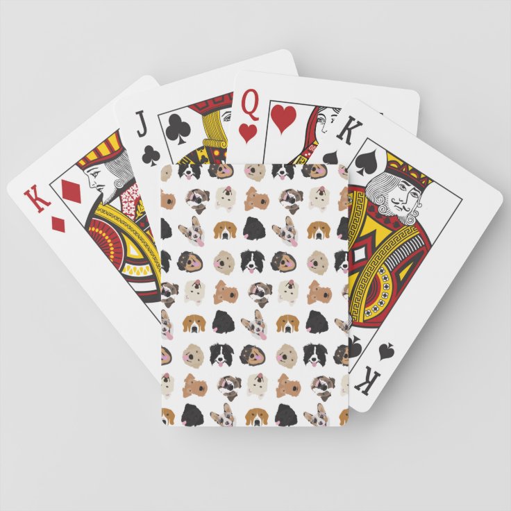 Cute Dog Face Illustration Pattern Playing Cards | Zazzle