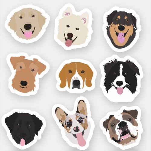 Cute Dog Face Illustration Pattern Sticker