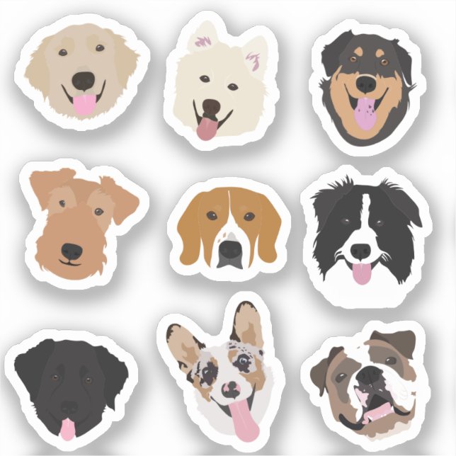 Cute Dog Face Illustration Pattern Sticker (Front)
