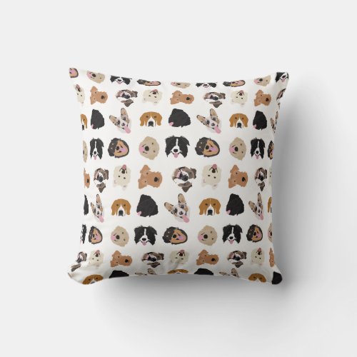 Cute Dog Face Illustration Pattern Throw Pillow